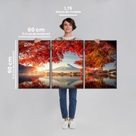 Quadro Decorativo Triplo Monte Fuji com Folhas Vermelhas - 3 Telas em Madeira 60x90cm com Vidro - imagem 4