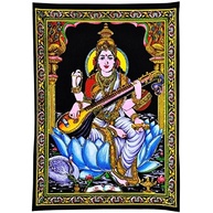 Kamalasna Devi Saraswati - Arte Sagrada em Tecido com Lantejoulas Brilhantes - imagem 1