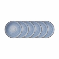 Estojo com 6 Pratos Rasos em Porcelana Schmidt - Modelo Redondo Oca com Decoração Esfera Azul Celeste - imagem 1