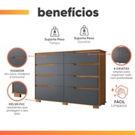 Cômoda 8 Gavetas Geórgia Freijó/Cinza Moval - Organização Moderna com Estilo - imagem 4