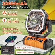 Ventilador de Acampamento Recarregável 20.000 mAh com Controle Remoto - 4 Velocidades, Portátil e Silencioso - imagem 3