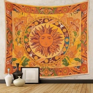 Tapeçaria de Sol Boho - Arte de Parede Celestial com Detalhes Florais para Decoração Vintage - imagem 1