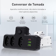 Régua Tomada Inteligente com 3 Tomadas, 2 USB e 1 Type-C - Potencialize seu Espaço com Segurança e Tecnologia Bivolt - imagem 5