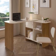 Escrivaninha em L com Rotação e 4 Nichos - Design Moderno Cinamomo/Off White - imagem 3