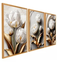 Kit 3 Quadros Flores Tulipas Brancas Douradas - Decoração Elegante com Amor - imagem 2