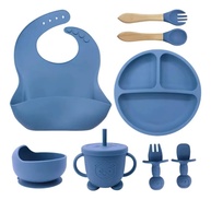 Kit Alimentação Bebê em Silicone com Ventosa e Talheres Anatômicos - Azul Escuro | Seguro, Prático e Sem BPA - imagem 1