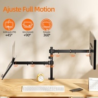 BAZIK Suporte Articulado para Monitor e Notebook – Braço Ajustável com Bandeja para Notebook até 17", Monitores de 13'' a 32'', Suporte para Monitor Duplo com Ergonômico com Organização de Cabos - imagem 3