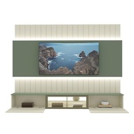 Estante Home para TV até 85" com LED 230cm Soberano Reflecta Off White/Verde - Design Moderno com Iluminação e Abertura Suave - imagem 4