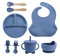 Kit Introdução Alimentar Bebê 8 Peças com Silicone Antitóxico Azul - imagem 1