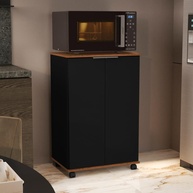 Balcão Prático para Cozinha com Microondas – Armário Multiuso 2 Portas em Preto - imagem 1