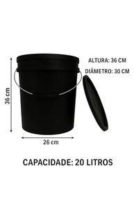 Balde Preto 20L com Tampa, Lacre e Alça Metálica - Armazenamento Seguro e Durável - imagem 3