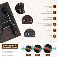 Toca-Discos VEDO Retro Bluetooth: Som Vintage com Tecnologia Moderna | Madeira Marrom - imagem 5