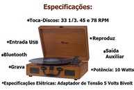 Vitrola Raveo Sonetto Wood: Reviva o Vinil com Tecnologia Bluetooth, USB e Gravação MP3 - imagem 5