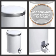 Lixeira com Pedal 5L em Polipropileno Branco | Tampa Reta com Aro Prata | Higiênica e Prática para Banheiro, Escritório e Lavabo - imagem 4