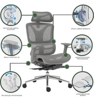 Cadeira de Escritório Ergonômica Premium com Encosto Reclinável e Apoio de Perna - Luvinco BT03 Cinza - imagem 2