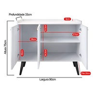 Aparador Balcão Buffet 3 Portas com Prateleira e Puxadores em Formato de Concha - Design Moderno e Funcionalidade - imagem 4