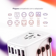 Carregador Universal Geonav 5 Portas (USB-C) com Adaptadores de Viagem - Branco - imagem 5