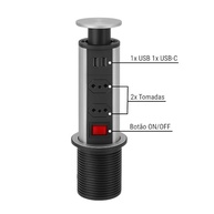 Torre Retrátil de Tomadas Embutir Multiplug com USB-C e Tipo A - Alumínio Premium - imagem 3