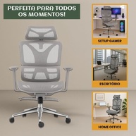 Cadeira de Escritório Ergonômica Premium com Encosto Reclinável e Apoio de Perna - Luvinco BT03 Cinza - imagem 5