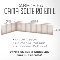 Cabeceira Estofada em L para Canto Alemão | Painel 3m x 40cm Bege com Fita Adesiva - imagem 3