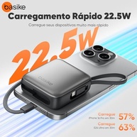 Carregador Portátil Basike 10000mAh: Mini Power Bank 22.5W com Cabos Integrados para iPhone, Samsung e Mais (Cinza) - imagem 5