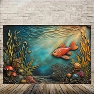 Pôster Subaquático Vintage 30x45cm - Arte Rústica com Peixe Laranja para Decorar Casa e Escritório - imagem 4
