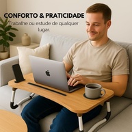 Mesa Dobrável Portátil para Notebook com Suporte Celular e Porta-Copos – Ideal para Sofá, Cama e Escritório (Marrom) - imagem 4