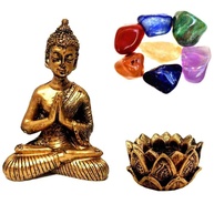 Combo Buda Zen com Castiçal e Pedras dos Chakras – Decoração Energética e Meditação + E-book Guia dos Cristais Mandala de Luz - imagem 1
