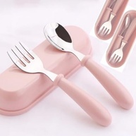 Kit Talheres Infantil Papinha em Aço Inox com Estojo - Colher e Garfo Ergonômicos para Bebês - imagem 3