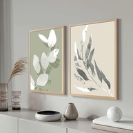 Quadros Decorativos com Moldura Folhas Tons Verde e Bege - Kit com 2 Peças 30x40cm - imagem 2