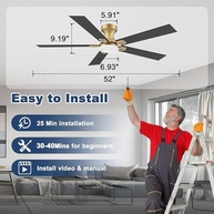 Ventilador de Teto Inteligente 132cm com Controle Wi-Fi, LED Regulável e Compatibilidade Alexa - imagem 5