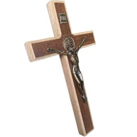 Crucifixo de Parede com Medalha de São Bento em Madeira e Metal - 23cm - Decoração Sagrada Elegante - imagem 4