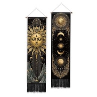 Tapeçaria de Parede Sol e Lua - 2 Peças Douradas com Borlas 132x33cm para Decoração de Quarto e Sala - imagem 2