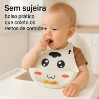 Babador de Silicone Infantil com Design de Vaquinha Pega Migalhas Branco - imagem 4