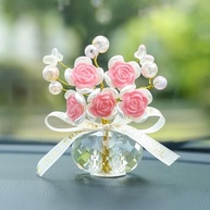 Estatueta de Flor Rosa em Vidro - Decoração Criativa com Strass Brilhante - imagem 2