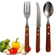 Conjunto de Talheres em Aço Inox com Cabo de Madeira – 48 Peças Premium - imagem 1