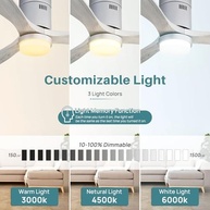 Ventilador de Teto Sofucor com Luz LED e Controle Remoto - 132cm, 3 Lâminas de Madeira, Design Moderno para Ambientes Internos e Externos - imagem 4