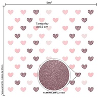 Adesivo de Parede Corações Rosa com Glitter para Quarto de Menina - 60 Unidades Decorativas com Brilho - imagem 3