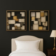 Kit 2 Quadros Decorativos Abstratos Geométricos 30x30 cm com Moldura Dourada – Estilo Moderno e Sofisticado - imagem 3