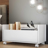 Mesa de Cabeceira Moderna 80cm com Rodízios - Design Branco Acetinado - imagem 4
