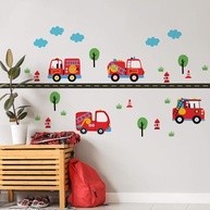 Adesivo de Parede Infantil Carrinhos Bombeiros - Kit com 34 Peças para Decoração Divertida - imagem 2