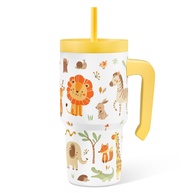 Copo Infantil com Canudo de Aço Inox 590ml - Estampas Animais Selvagens | Isolado, Seguro e Divertido - imagem 1