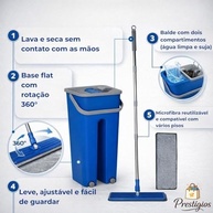 Mop Lava e Seca com Balde Duplo, Rotação 360°, 2 Refis de Microfibra e Cabo Ajustável - Limpeza Fácil e Eficiente - imagem 5