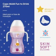 Copo MAM Fun To Drink NIGHT 270ml Rosa - Com Alças Brilhantes e Válvula Antivazamento - imagem 4