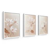 Kit 3 Quadros Decorativos 18x24 cm - Flores Bege com Vidro e Moldura Preta - imagem 4