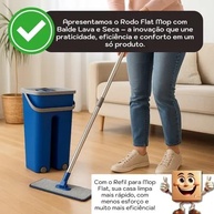 Rodo Flat Mop com Balde Duplo 5L - Sistema Lava e Seca, Giro 360° e Refis Microfibra - imagem 4