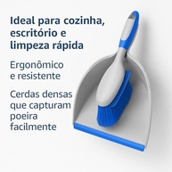 Pá Multiuso 3 em 1 com Mini Vassoura e Rodinho - Limpeza Prática e Eficiente em Azul e Cinza - imagem 4