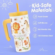Copo Infantil com Canudo de Aço Inox 590ml - Estampas Animais Selvagens | Isolado, Seguro e Divertido - imagem 4