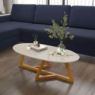 Mesa de Centro Oval Moderna em MDF com Tampo Off White - Design Geométrico 90x45x35cm - imagem 1