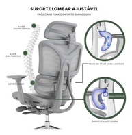 Cadeira de Escritório Ergonômica Premium com Encosto Reclinável e Apoio de Perna - Luvinco BT03 Cinza - imagem 3